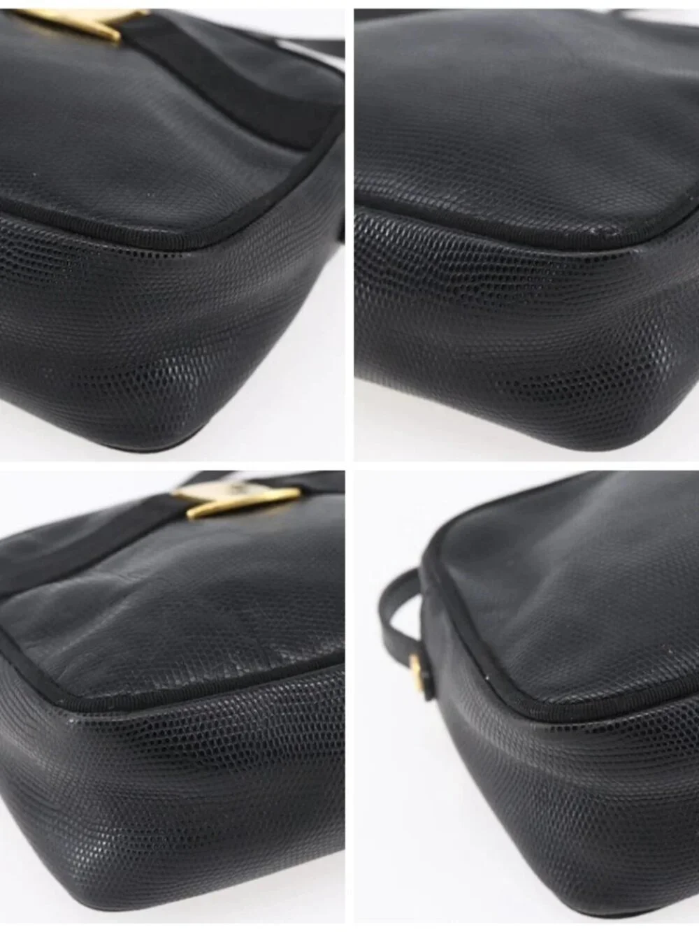 Salvatore Ferragamo Vala Shoulder Bag Leather Black Gold Auth BA7980